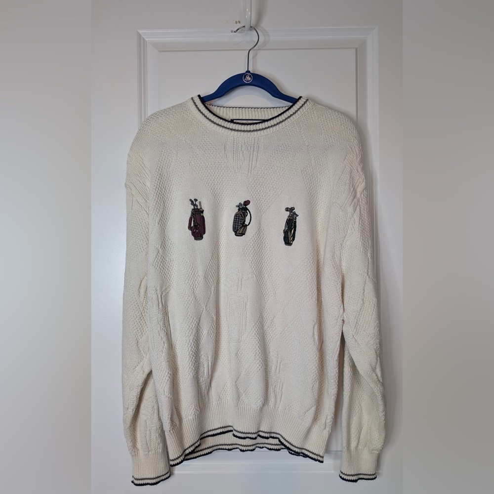 Shenandoah Men’s Golf Club Bag Embroidered Cable Knit Sweater Cream Size L